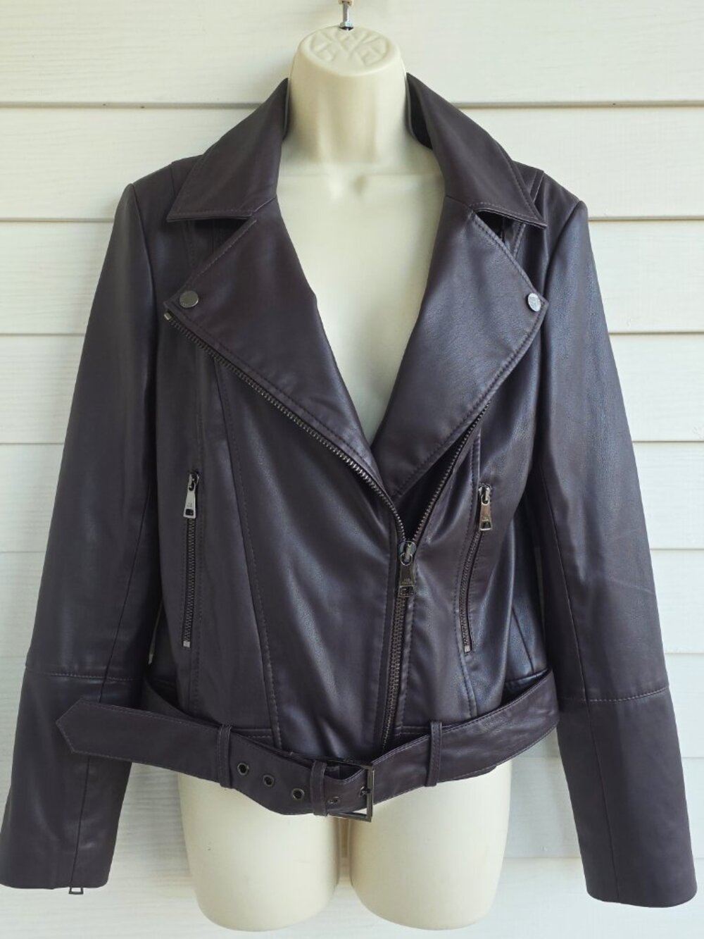 Ted Baker London Pipiy Faux Leather Biker Jacket in dark purple - Picture 5 of 15
